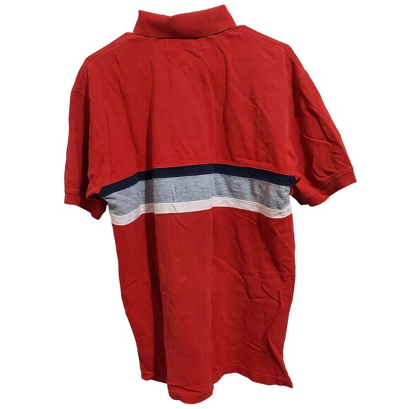 Tommy Hilfiger Men's Polo Size L Red With Blue & White Stripe - Picture 3 of 5